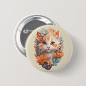 Niedlich Orange Floral Kitty Cat Button (Vorne & Hinten)