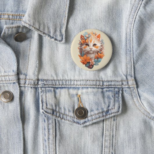 Niedlich Orange Floral Kitty Cat Button (Beispiel)