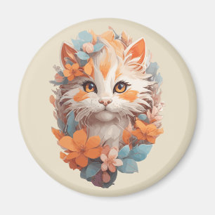 Niedlich Orange Floral Kitty Cat Magnet