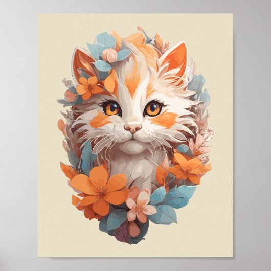 Niedlich Orange Floral Kitty Cat Poster (Vorne)
