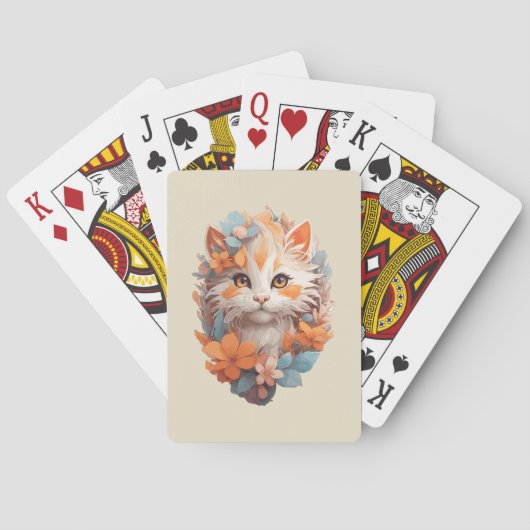 Niedlich Orange Floral Kitty Cat Spielkarten (Rückseite)