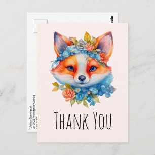 Niedlich Orange Fox mit Blumenkronen Vielen Dank Postkarte