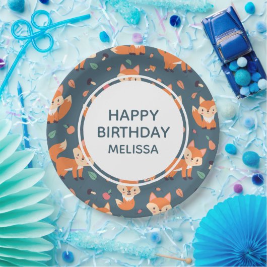 Niedlich Orange Fox Muster Happy Birthday Pappteller (Party)