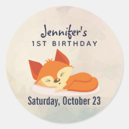 Niedlich Orange Fox Schlafen Geburtstag Runder Aufkleber