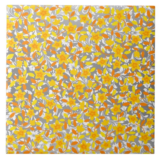 Niedlich orange-gelbe Blume Fliese (Vorderseite)