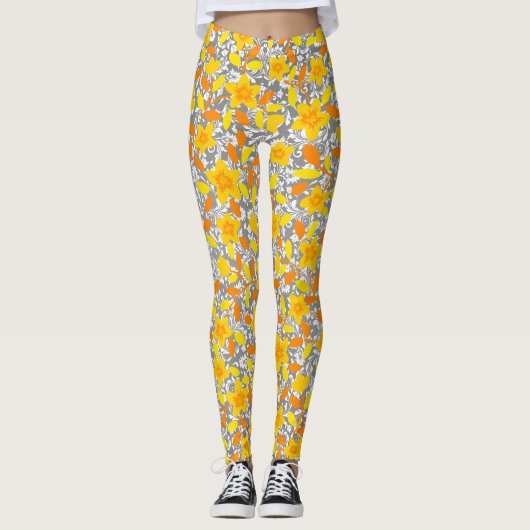 Niedlich orange-gelbe Blume Leggings (Vorderseite)