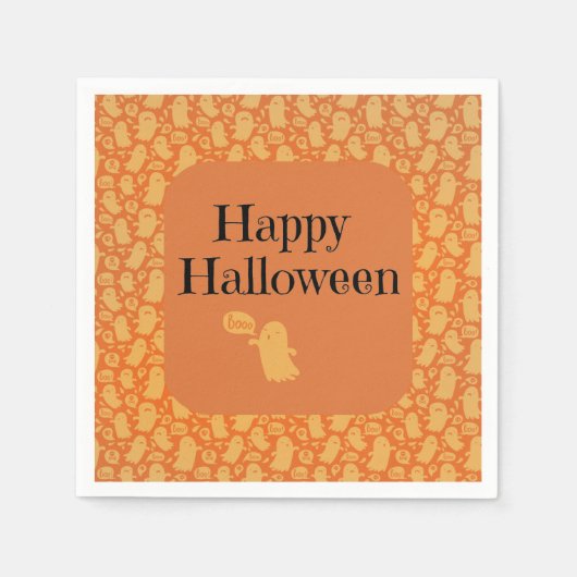Niedlich Orange Ghost Happy Halloween Party Serviette (Vorderseite)