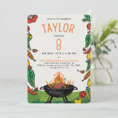 Niedlich Orange GRILLEN Backyard Grill Kinder Auße Einladung (Stehend Vorderseite)