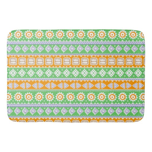Niedlich-orange-grüne ethnische Muster Badematte (Vorderseite)