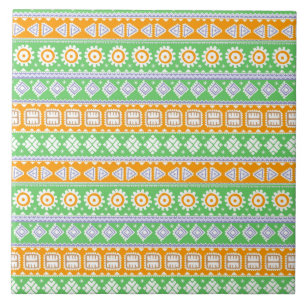 Niedlich-orange-grüne ethnische Muster Fliese