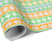 Niedlich-orange-grüne ethnische Muster Geschenkpapier (Rolleneckpunkt)