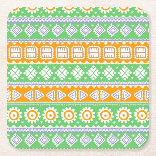 Niedlich-orange-grüne ethnische Muster Rechteckiger Pappuntersetzer (Vorderseite)