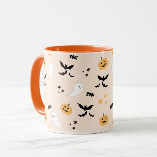 Niedlich Orange Halloween Boo Tasse (Vorderseite Links)