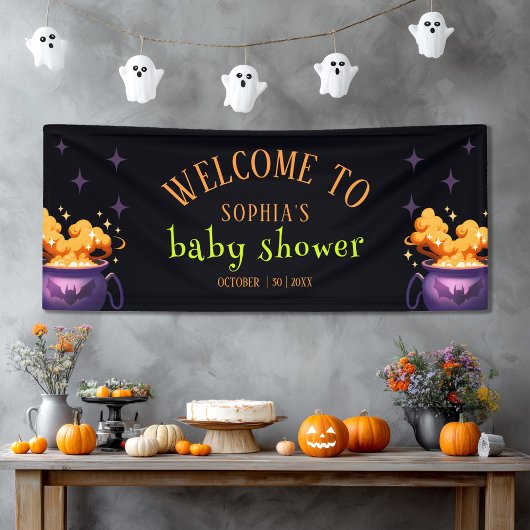 Niedlich Orange Halloween Cauldron Baby Dusche Emp Banner