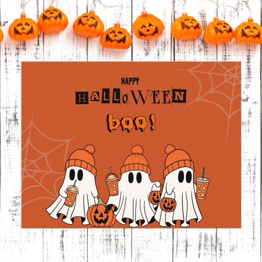 Niedlich Orange Happy Halloween Boo Ghosts Postkarte
