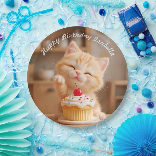 Niedlich Orange Kitten mit einem Cupcake Pappteller (Party)