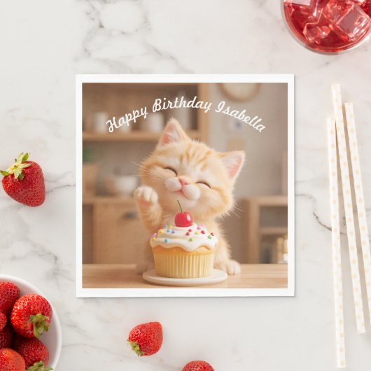 Niedlich Orange Kitten mit einem Cupcake Serviette (Beispiel)