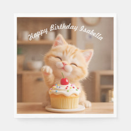 Niedlich Orange Kitten mit einem Cupcake Serviette