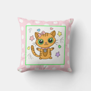 Niedlich Orange Kitty Cat pink Polka Dot Kissen
