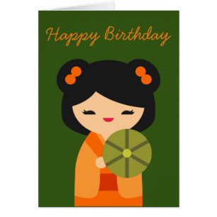 Niedlich-Orange-Kokeshi-Japanische Puppe