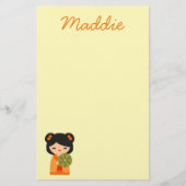 Niedlich orange Kokeshi Japanische Puppen Briefpapier (Vorderseite)