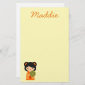 Niedlich orange Kokeshi Japanische Puppen Briefpapier (Vorne/Hinten)