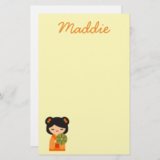 Niedlich orange Kokeshi Japanische Puppen Briefpapier (Vorne/Hinten)