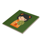 Niedlich orange Kokeshi Japanische Puppen Fliese (Seite)
