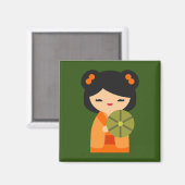 Niedlich orange Kokeshi Japanische Puppen Magnet (Vorderseite/Rückseite)