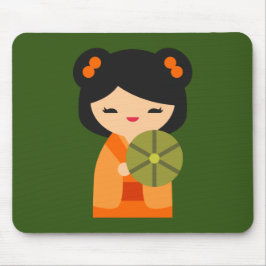 Niedlich orange Kokeshi Japanische Puppen Mousepad