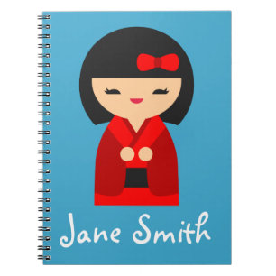 Niedlich orange Kokeshi Japanische Puppen Notizblock