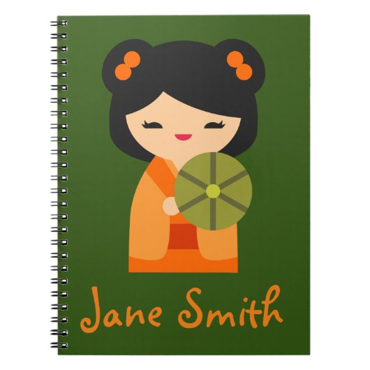 Niedlich orange Kokeshi Japanische Puppen Notizblock (Vorderseite)