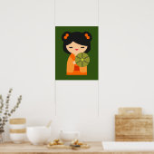 Niedlich orange Kokeshi Japanische Puppen Poster (Küche)