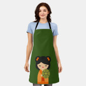 Niedlich orange Kokeshi Japanische Puppen Schürze (Getragen)