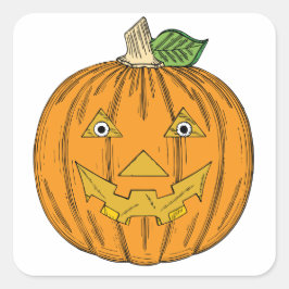 Niedlich Orange Kürbislaterne Pumpkin Quadratischer Aufkleber