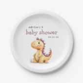 Niedlich Orange Lila Dinosaur Babydusche Pappteller (Vorderseite)