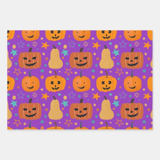 Niedlich Orange Lila Green Fun Halloween Muster Geschenkpapier Set (Vorderseite)
