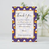 Niedlich Orange Lila Halloween Emoji Candy Corn Dankeskarte (Stehend Vorderseite)