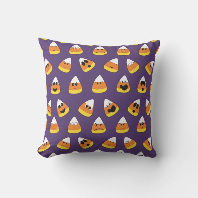 Niedlich Orange Lila Halloween Emoji Candy Corn Kissen (Vorderseite)