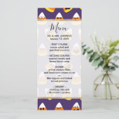 Niedlich Orange Lila Halloween Emoji Candy Corn Menükarte (Stehend Vorderseite)