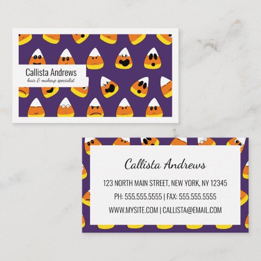 Niedlich Orange Lila Halloween Emoji Candy Corn Visitenkarte (Vorne/Hinten)