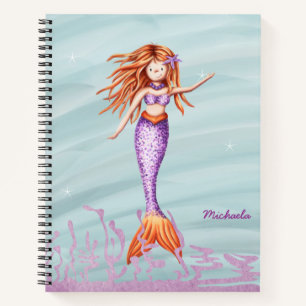 Niedlich Orange Lila Mermaid Illustration Notizblock