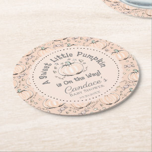 Niedlich Orange Little Pumpkin Fall Baby Dusche Runder Pappuntersetzer