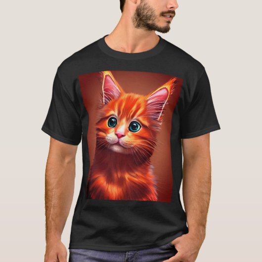 Niedlich Orange Maine Coon Kitten Art T - Shirt (Vorderseite)