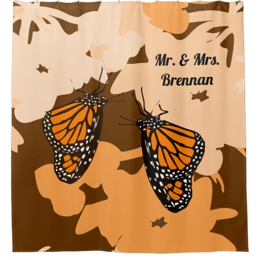 Niedlich Orange Mr. & Mrs. Monarch Butterfly Pair Duschvorhang (Vorderseite)