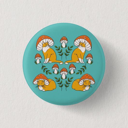 Niedlich Orange Mushroom Cats Button Button (Vorderseite)