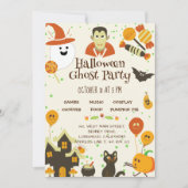 Niedlich Orange Pumpkin Bat Ghost Kids Halloween-P Einladung (Vorderseite)