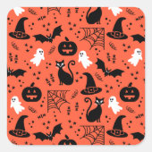 Niedlich Orange Pumpkin Ghost Halloween-Muster Quadratischer Aufkleber (Vorderseite)