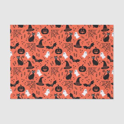Niedlich Orange Pumpkin Ghost Halloween-Muster Seidenpapier (Vorderseite)