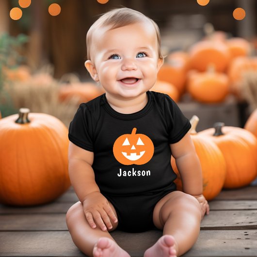 Niedlich Orange Pumpkin Individuelle Name Hallowee Baby Strampler